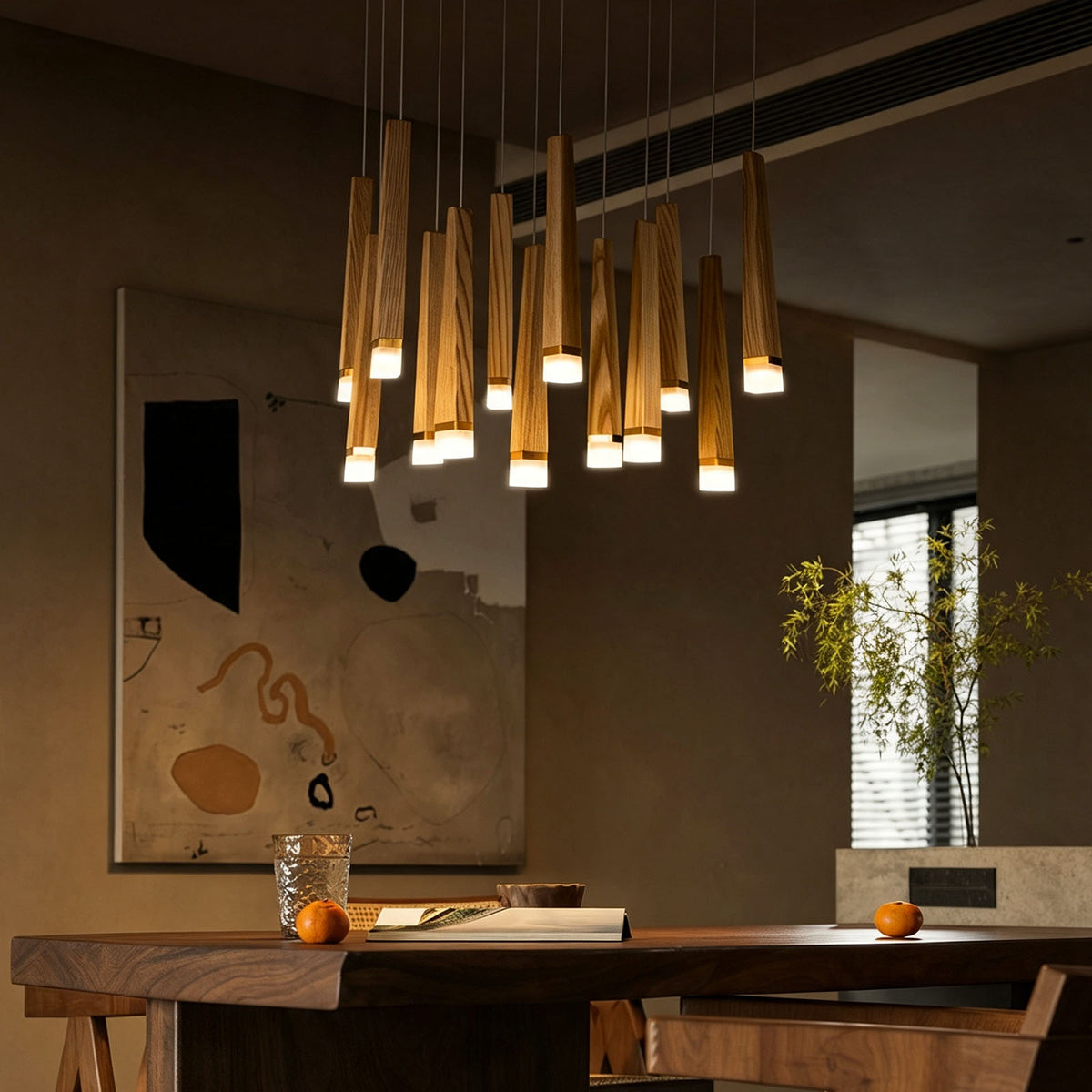 WOMO Cascading Multi‑Light Solid Wood Chandelier-WM3276