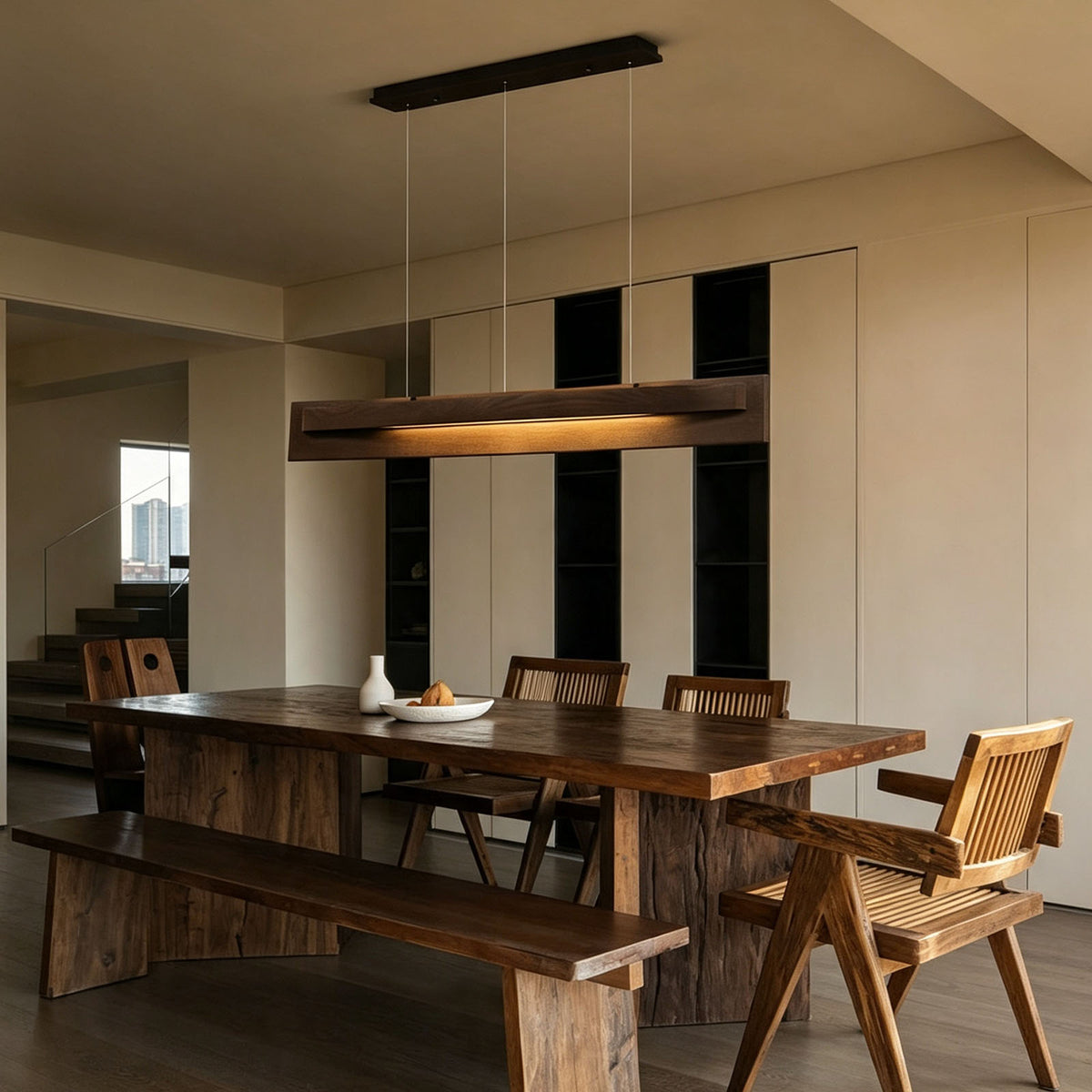 WOMO Dimmable Long Wood Linear Pendant Light-WM3277