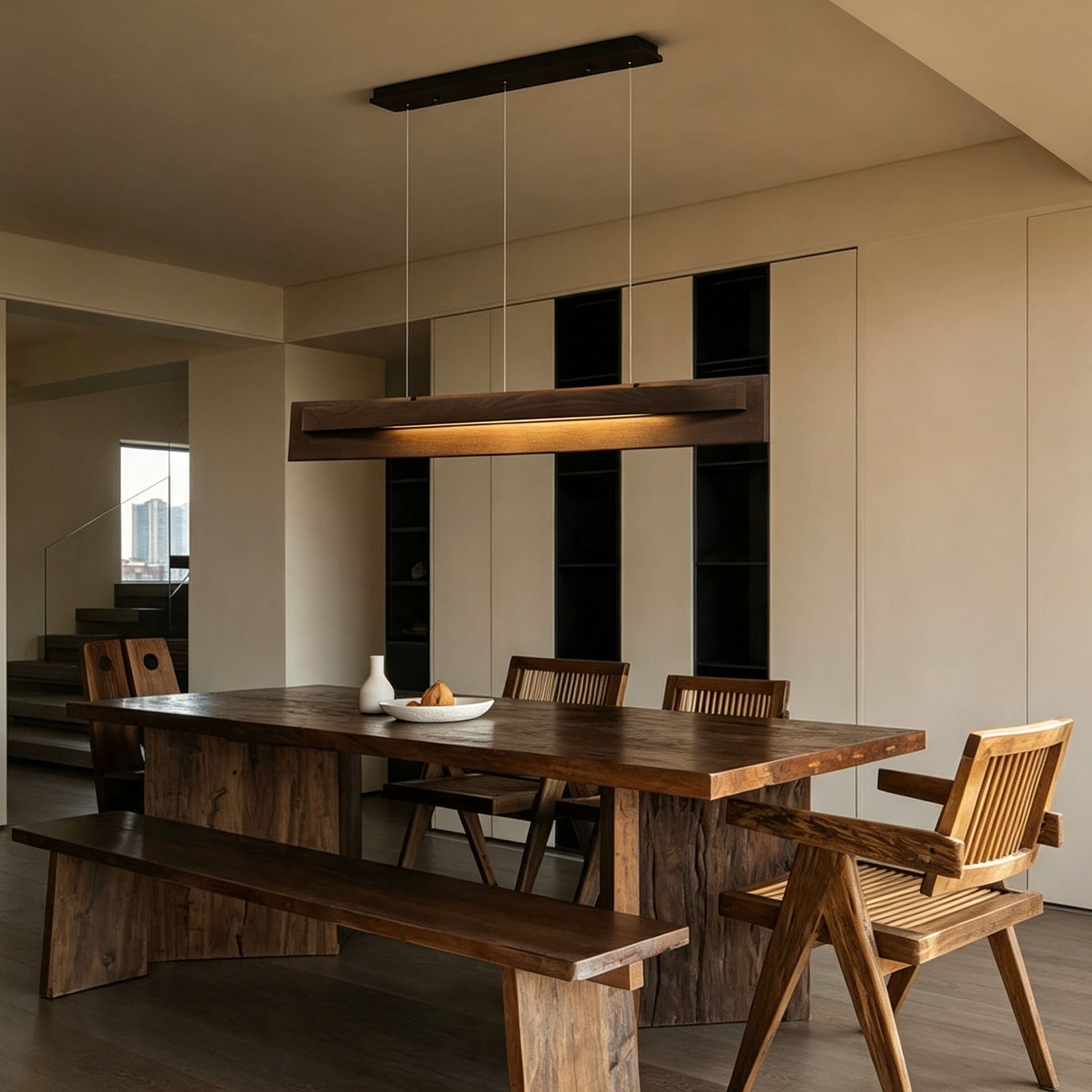WOMO Dimmable Long Wood Linear Pendant Light-WM3277