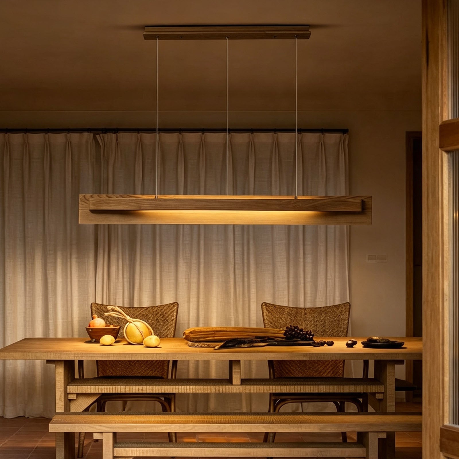 WOMO Dimmable Long Wood Linear Pendant Light-WM3277