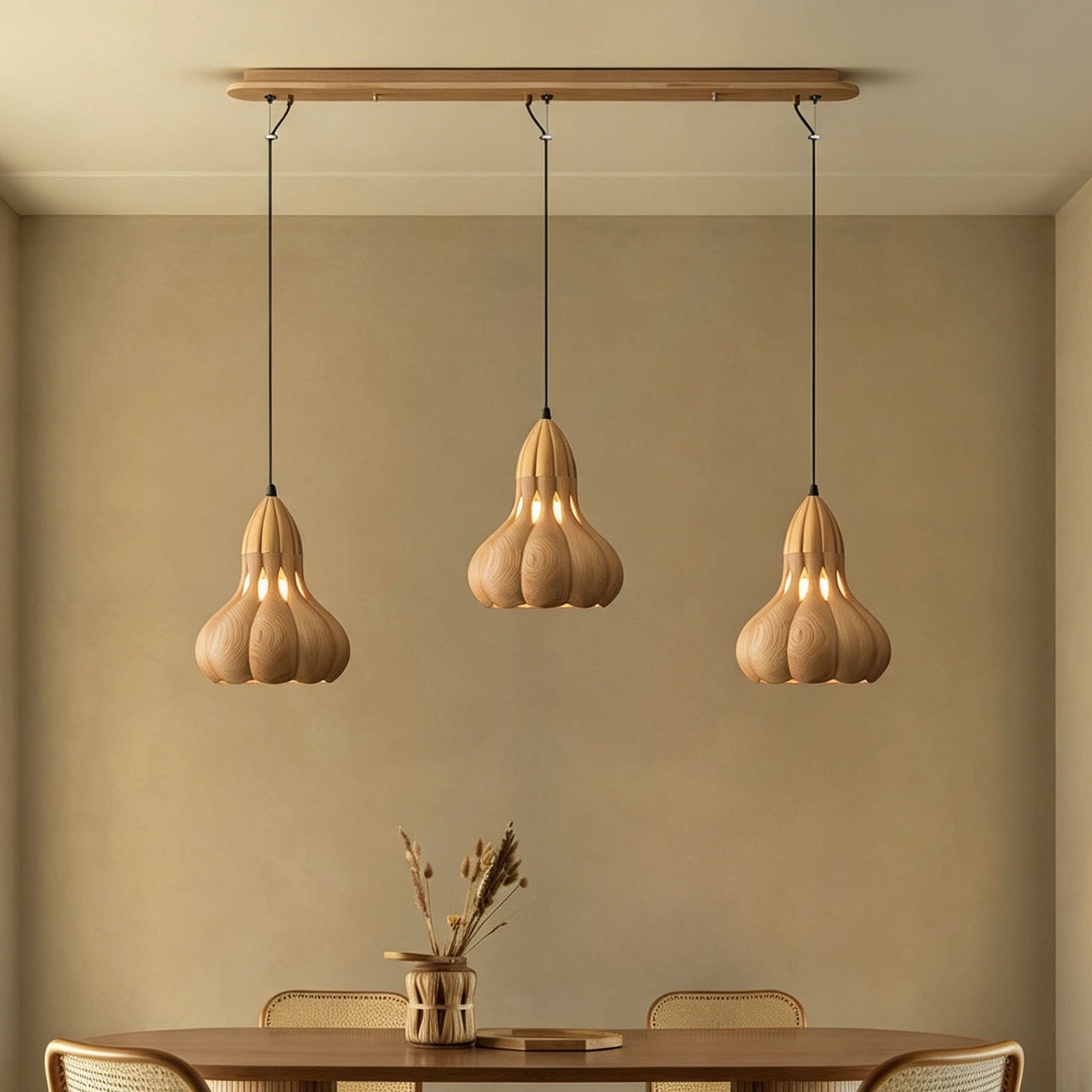 WOMO Wooden Gourd Pumpkin Pendant Light-WM3279