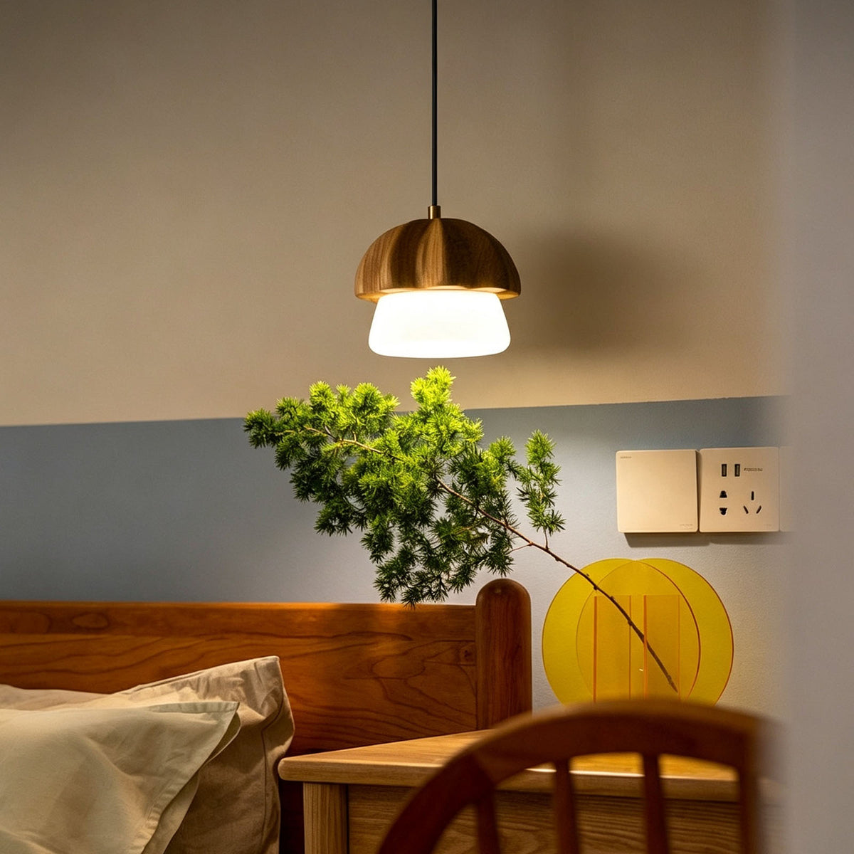 WOMO Wooden Mushroom Pendant Light-WM3281