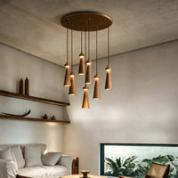 WOMO Multi‑Head Cone Wooden Chandelier-WM3283