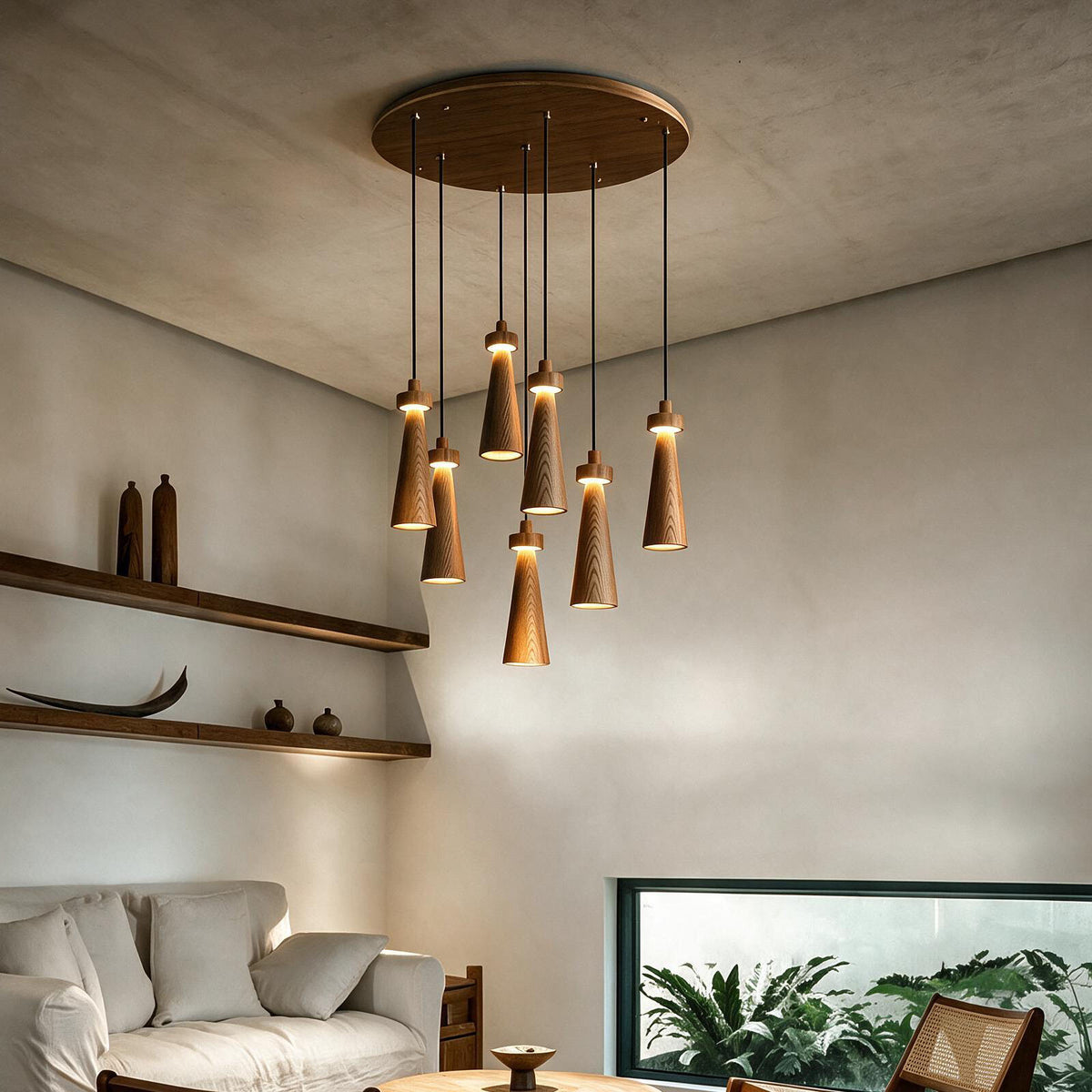 WOMO Multi‑Head Cone Wooden Chandelier-WM3283