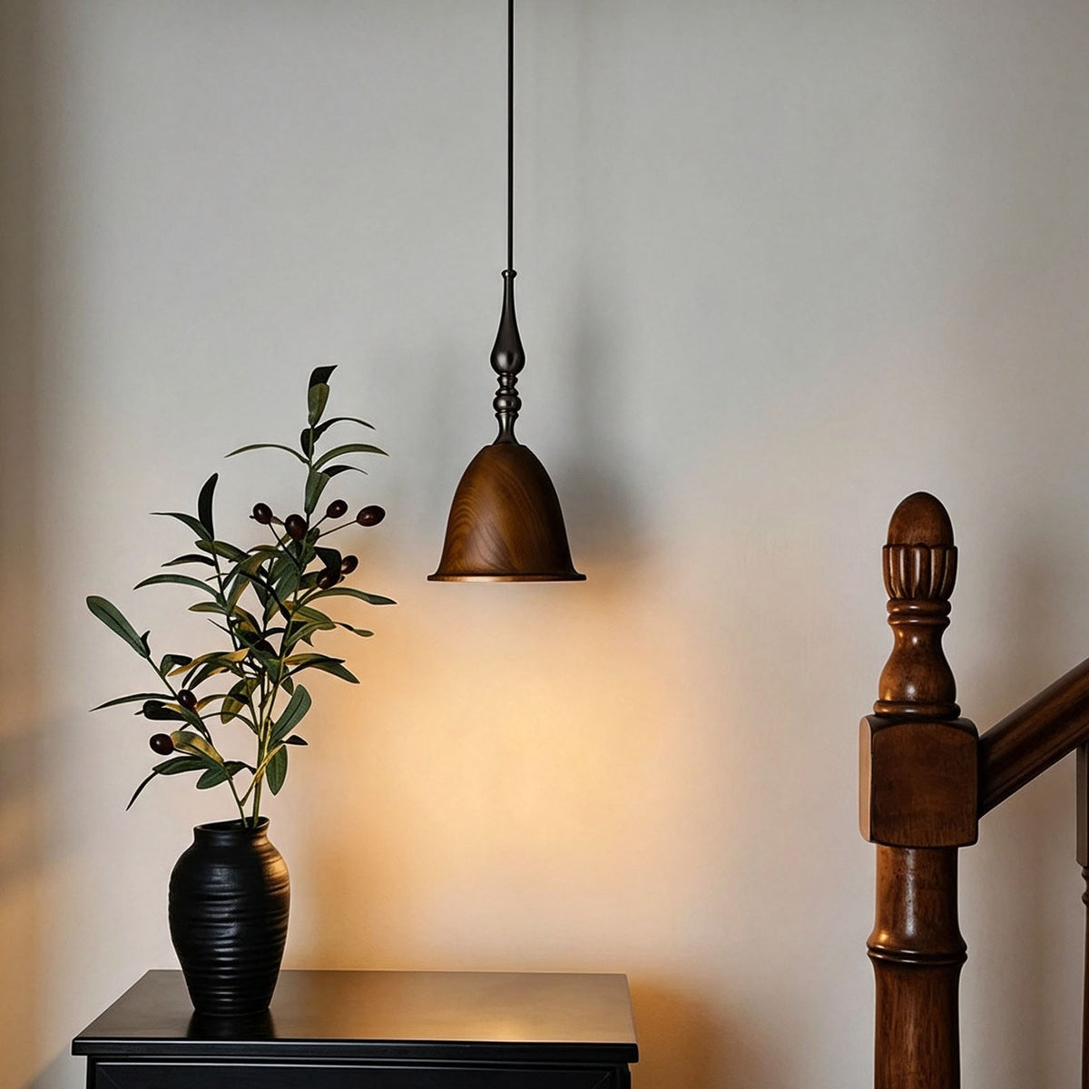 WOMO Small Wood Carved Bell Pendant Light-WM3285