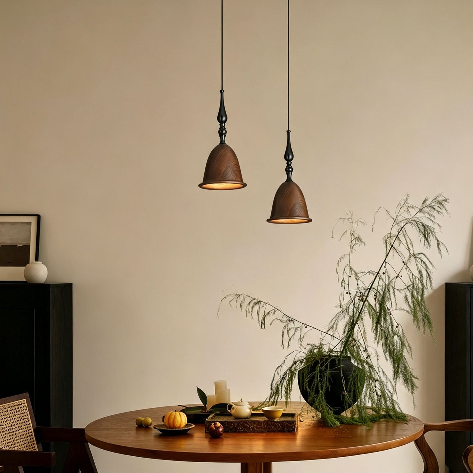 WOMO Small Wood Carved Bell Pendant Light-WM3285