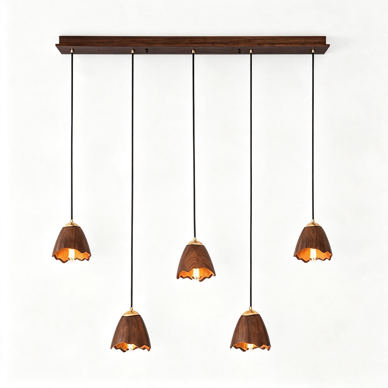 WOMO Bell‑Shade Multi‑Light Wood Pendant Light-WM3286