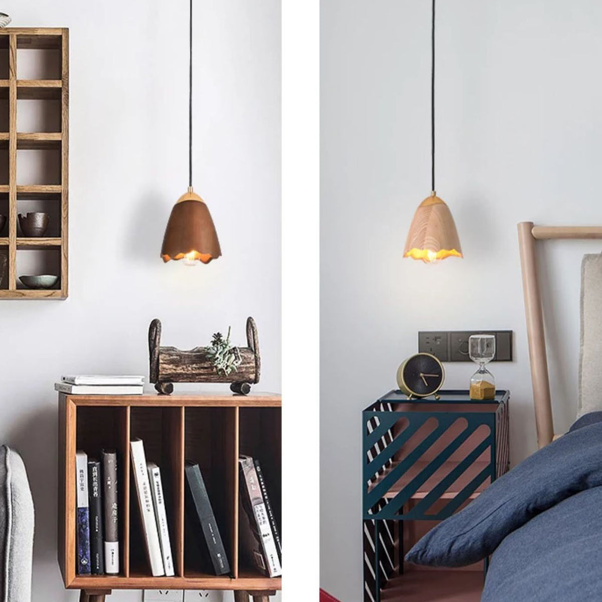 WOMO Bell‑Shade Multi‑Light Wood Pendant Light-WM3286