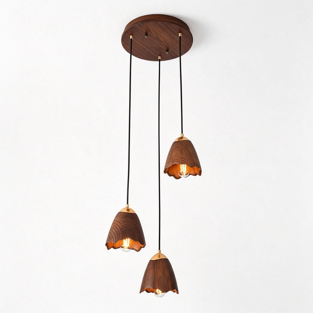 WOMO Bell‑Shade Multi‑Light Wood Pendant Light-WM3286