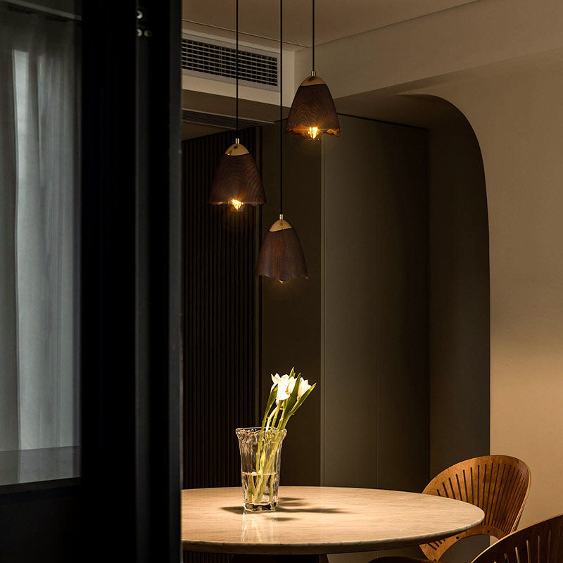 WOMO Bell‑Shade Multi‑Light Wood Pendant Light-WM3286