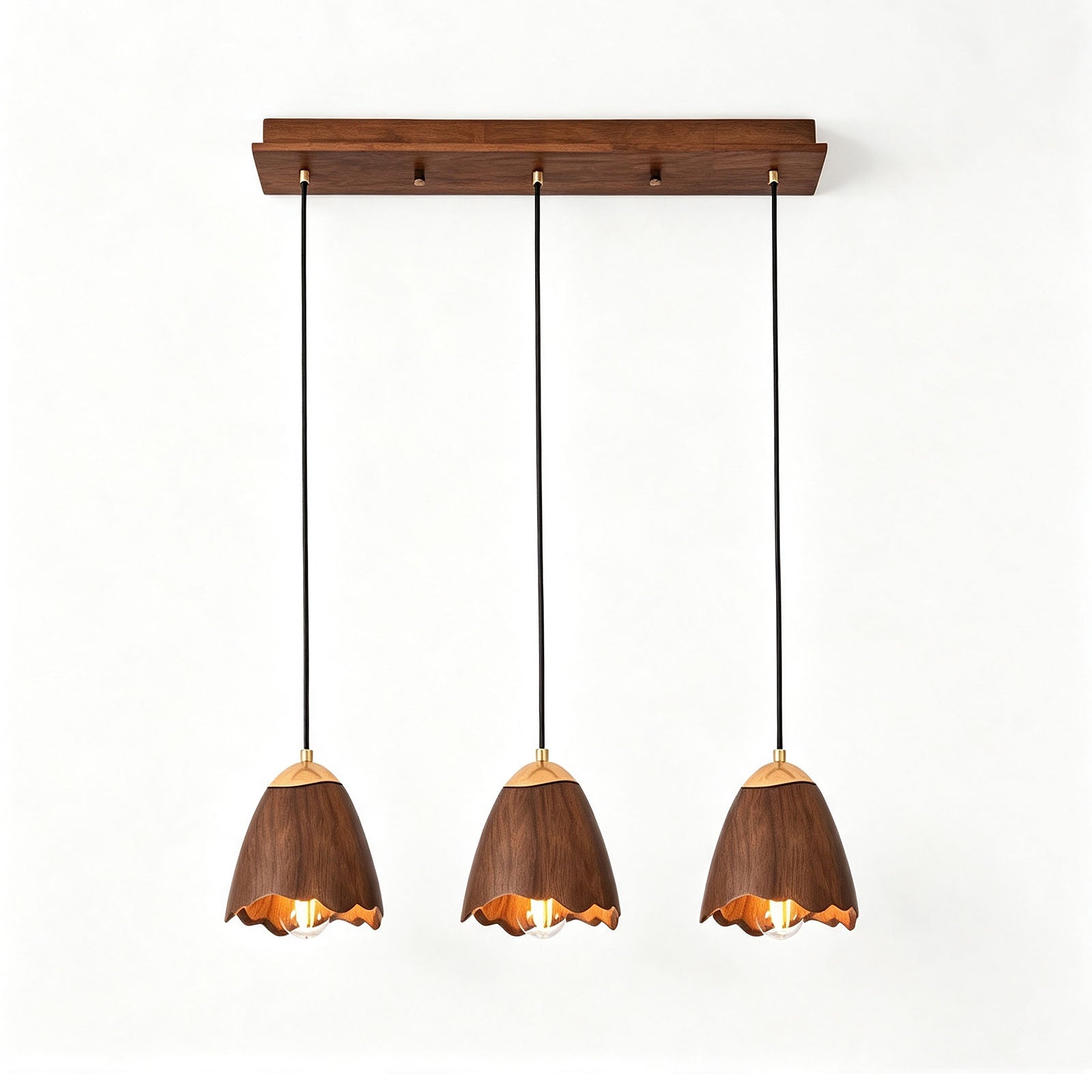 WOMO Bell‑Shade Multi‑Light Wood Pendant Light-WM3286