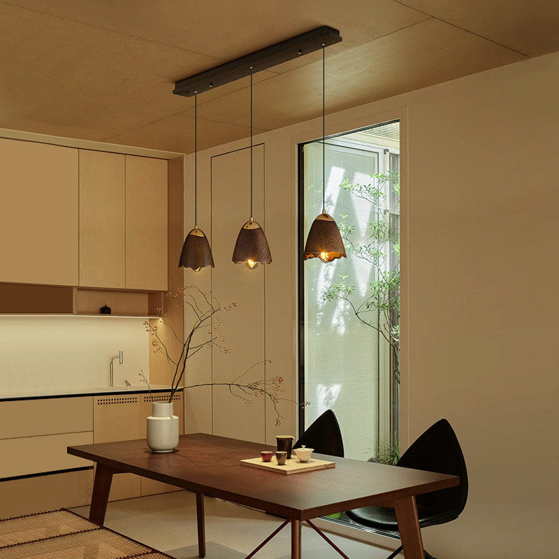 WOMO Bell‑Shade Multi‑Light Wood Pendant Light-WM3286