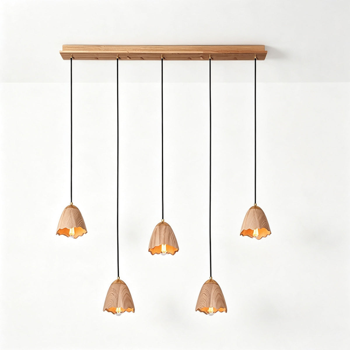 WOMO Bell‑Shade Multi‑Light Wood Pendant Light-WM3286