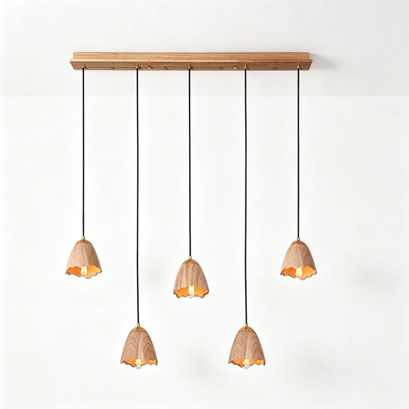 WOMO Bell‑Shade Multi‑Light Wood Pendant Light-WM3286
