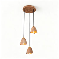 WOMO Bell‑Shade Multi‑Light Wood Pendant Light-WM3286