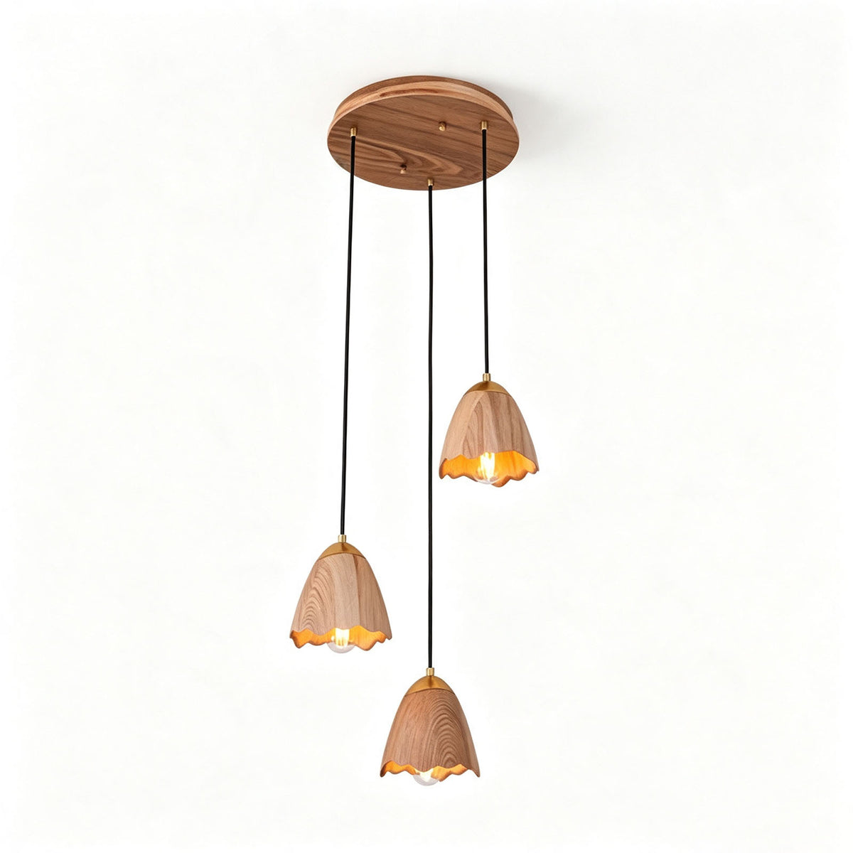 WOMO Bell‑Shade Multi‑Light Wood Pendant Light-WM3286