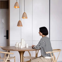 WOMO Bell‑Shade Multi‑Light Wood Pendant Light-WM3286
