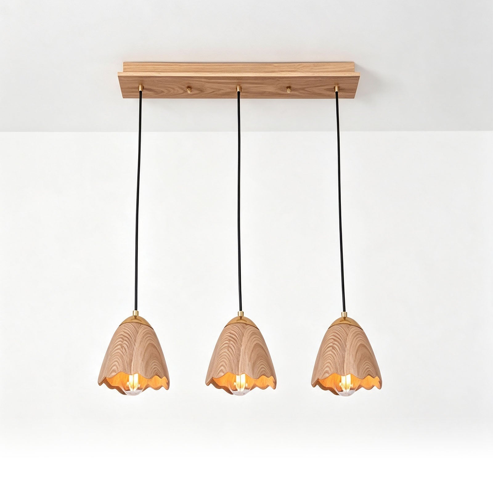 WOMO Bell‑Shade Multi‑Light Wood Pendant Light-WM3286