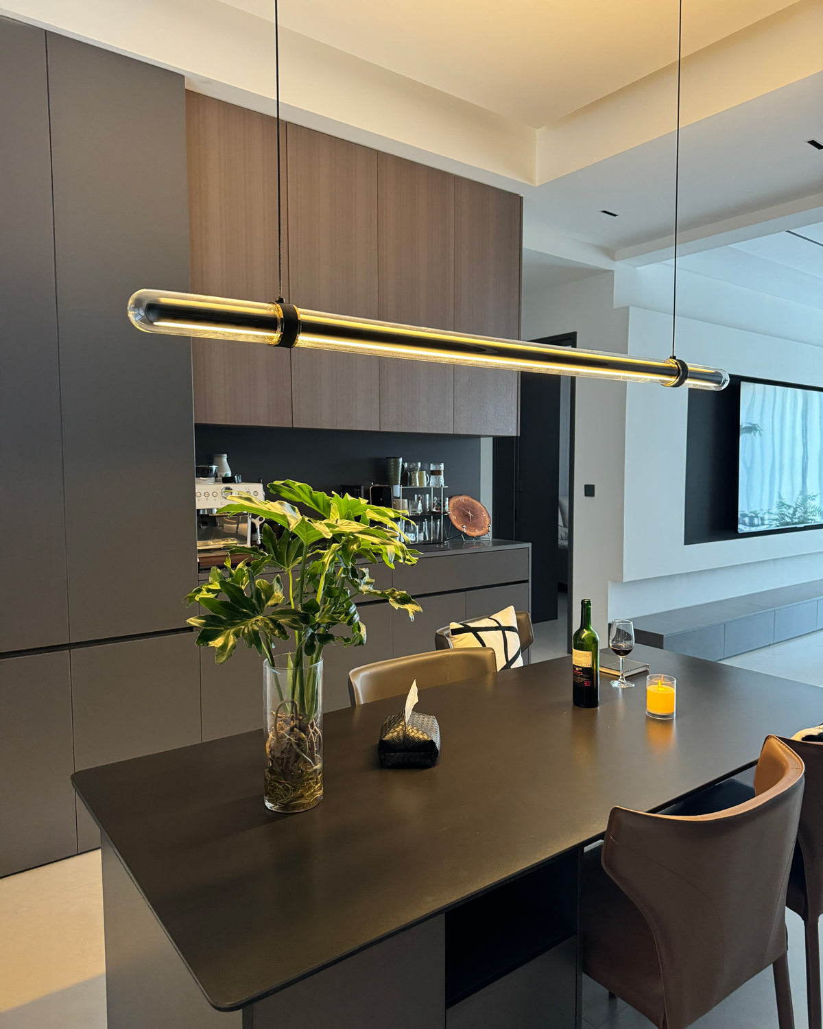 WOMO Black Glass Time tunnel Linear Pendant Light - WM3288