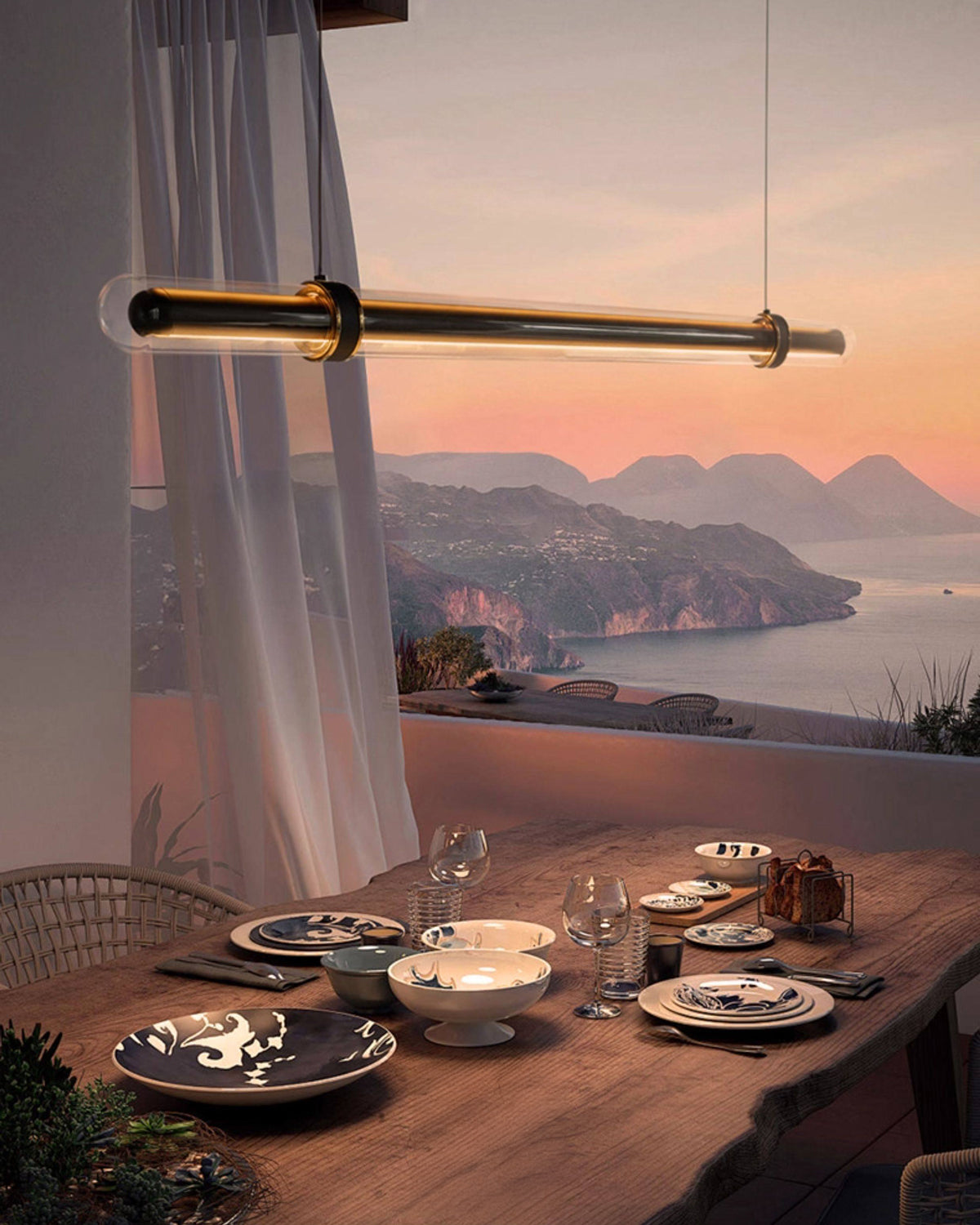 WOMO Black Glass Time tunnel Linear Pendant Light - WM3288