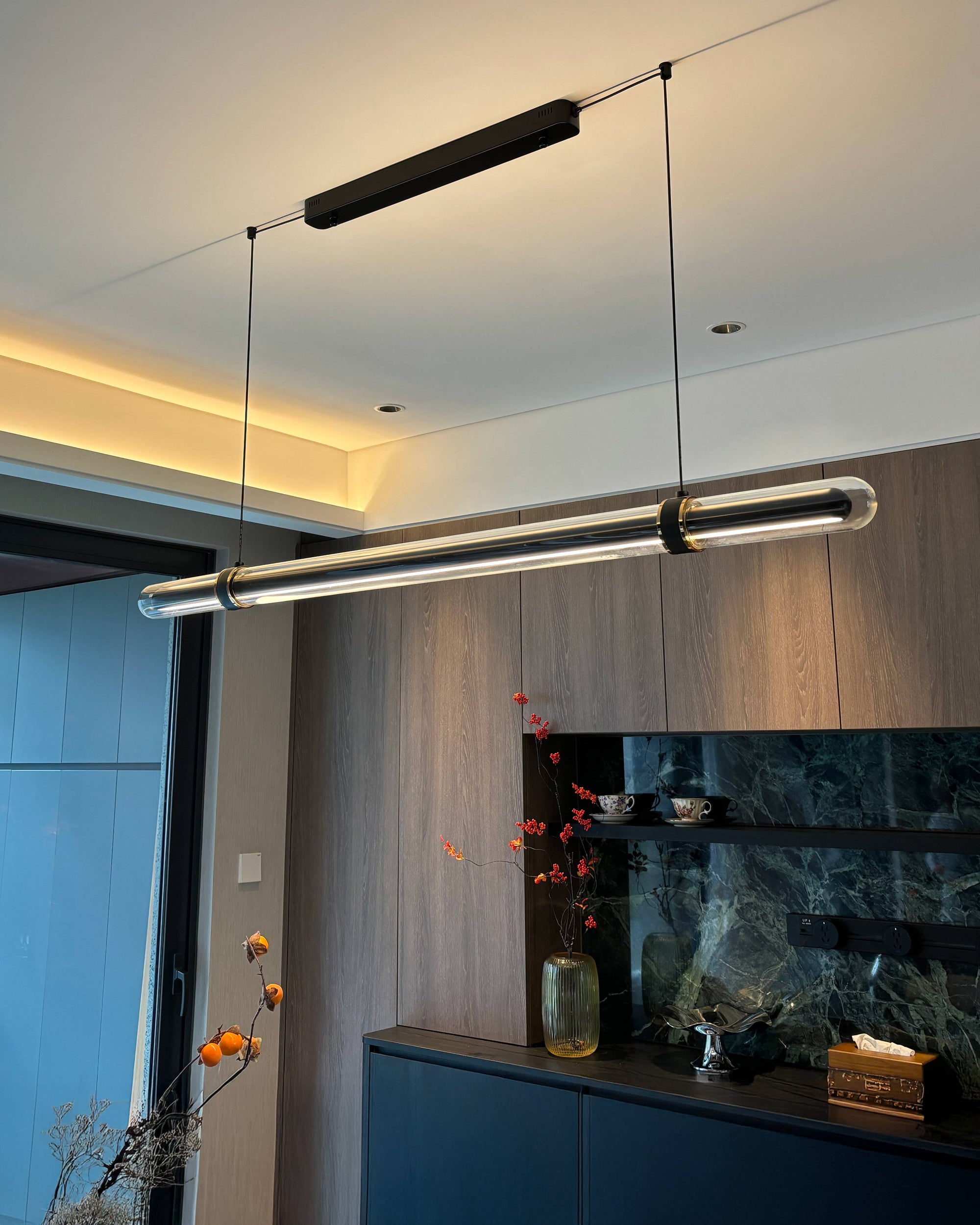 WOMO Black Glass Time tunnel Linear Pendant Light - WM3288