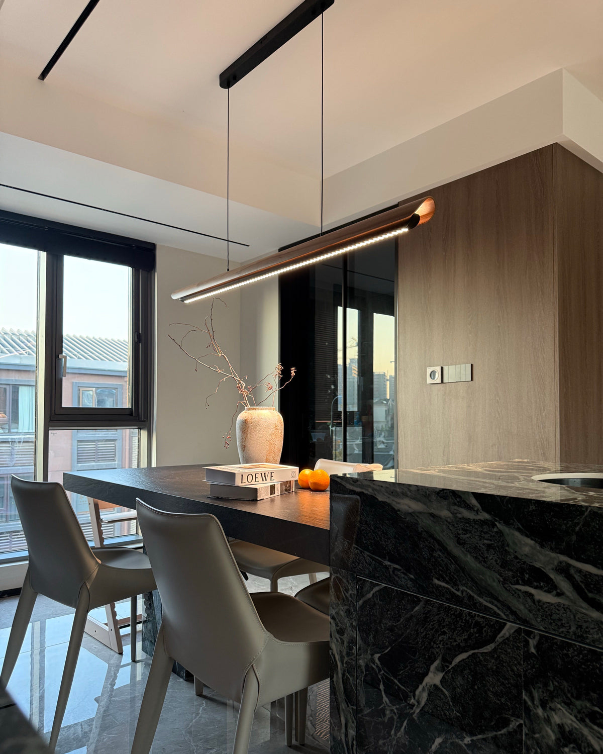 WOMO Walnut Moon watching Linear Pendant Light - WM3289