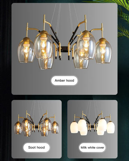 WOMO Black and Gold Glass Shaded Chandelier-WM2260