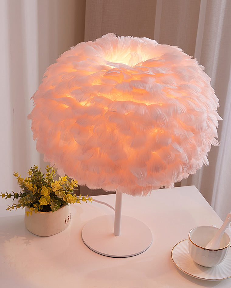 WOMO Pretty Round Feather Table Night Lamp-WM8038