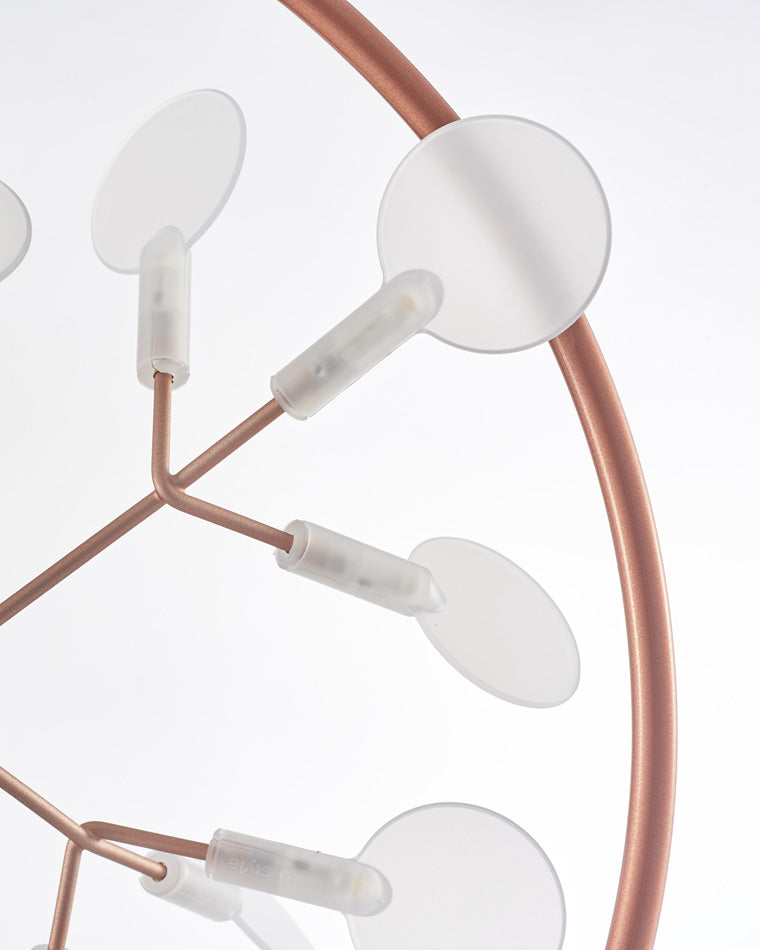 Close-up of translucent leaf-shaped LED lights, showing the soft diffusion that makes WM2438 a calming chandelier for bedroom.