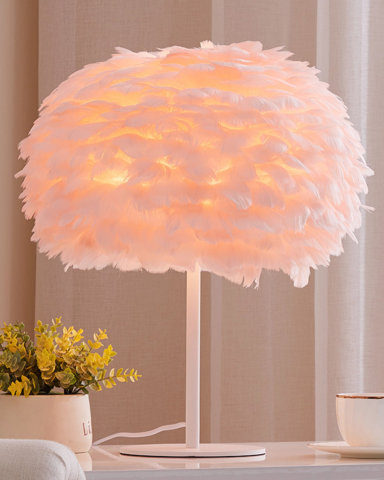 WOMO Pretty Round Feather Table Night Lamp-WM8038