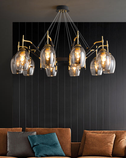 WOMO Black and Gold Glass Shaded Chandelier-WM2260