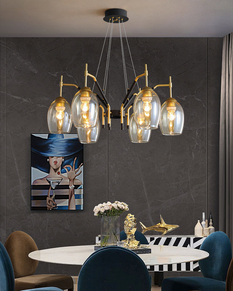 WOMO Black and Gold Glass Shaded Chandelier-WM2260