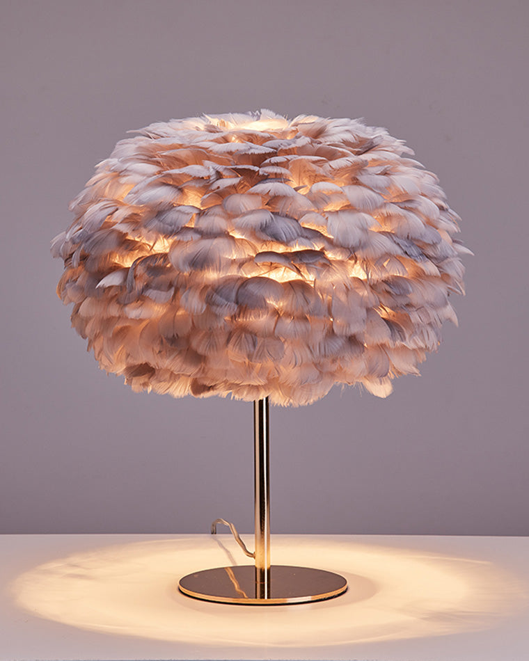 WOMO Pretty Round Feather Table Night Lamp-WM8038