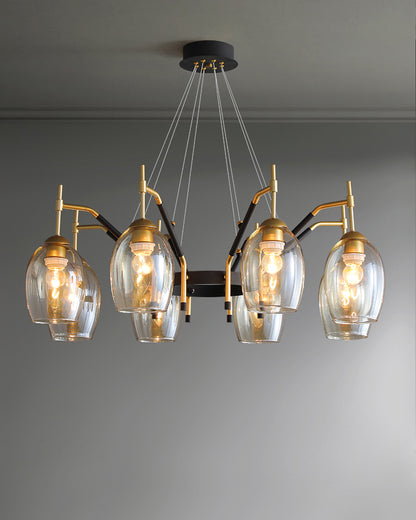 WOMO Black and Gold Glass Shaded Chandelier-WM2260