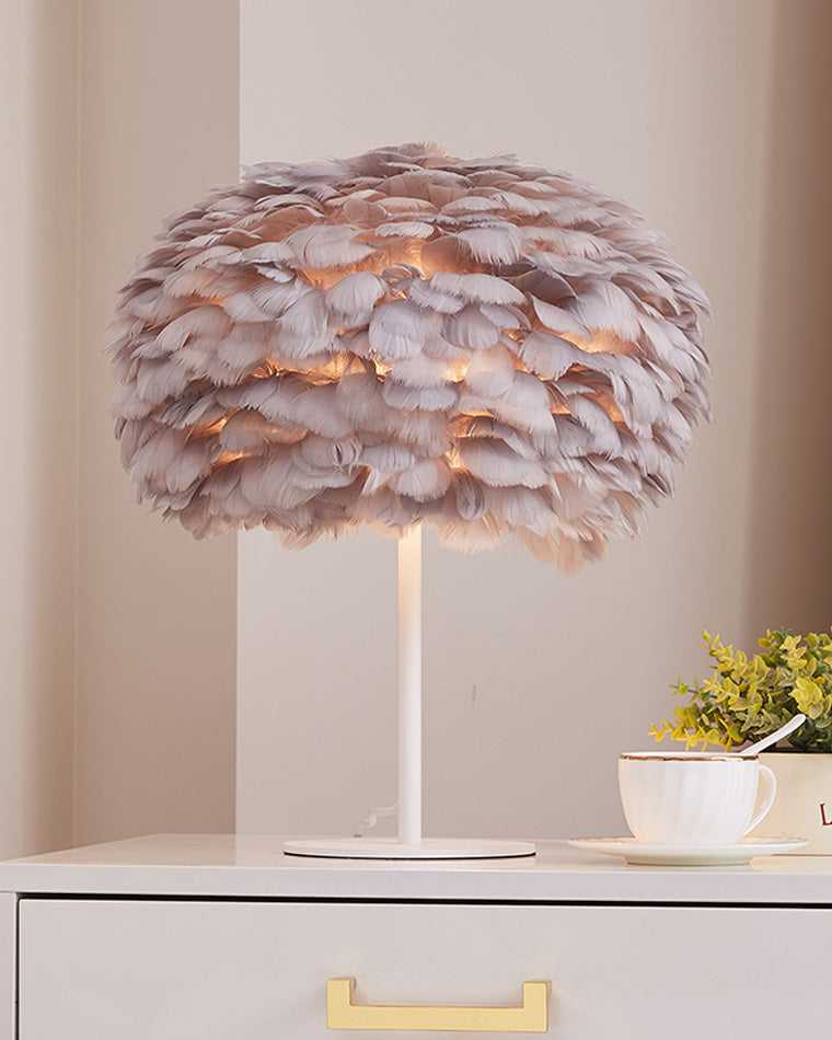 WOMO Pretty Round Feather Table Night Lamp-WM8038