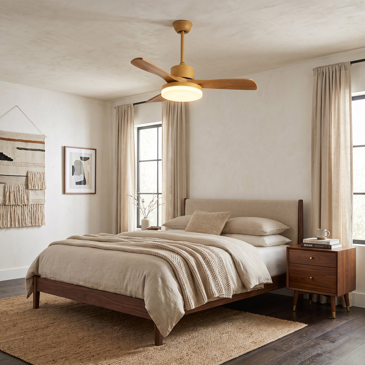 WOMO Scandi Reversible Ceiling Fan With Dimmable Light By Remote-WM5002