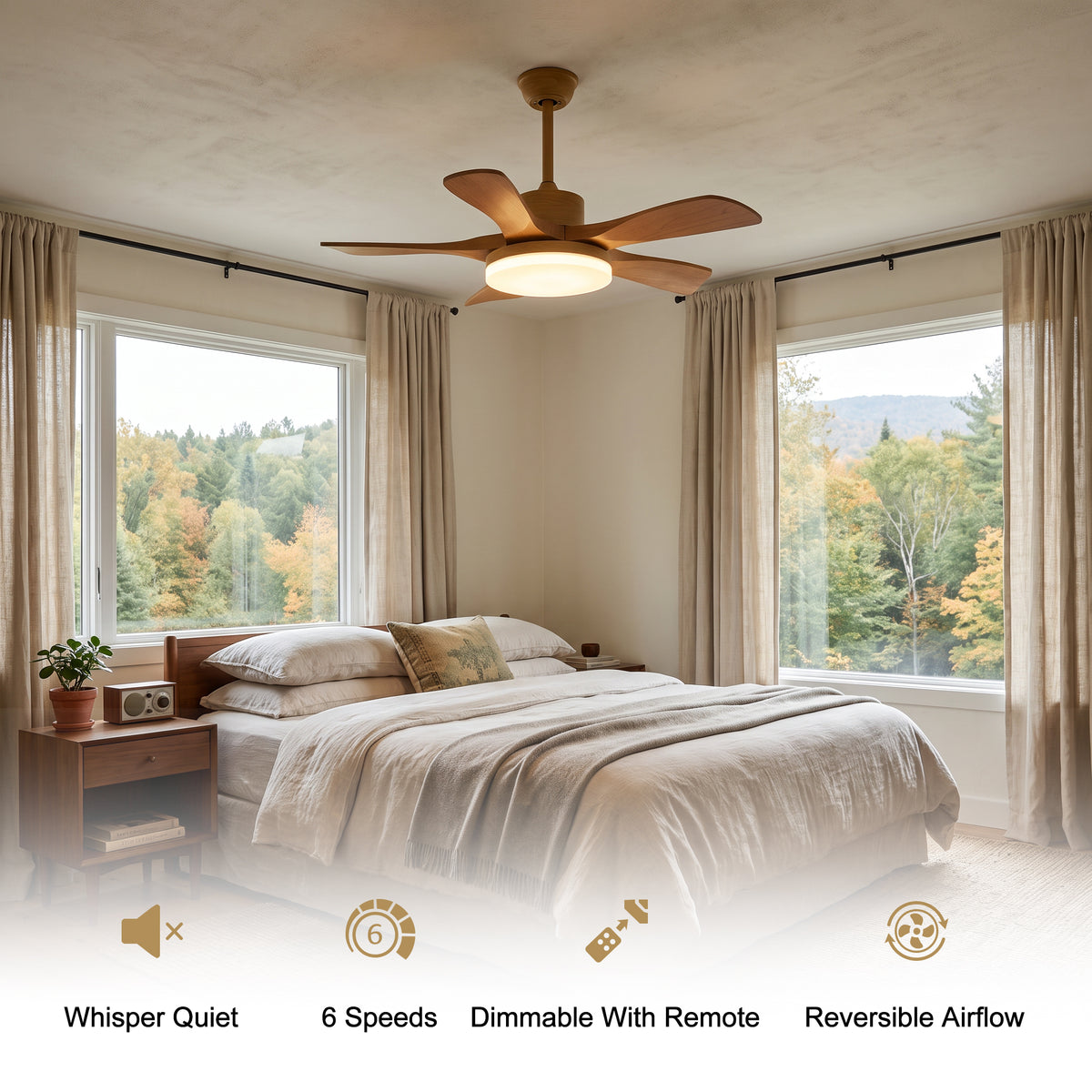 WOMO Scandi Reversible Ceiling Fan With Dimmable Light By Remote-WM5002
