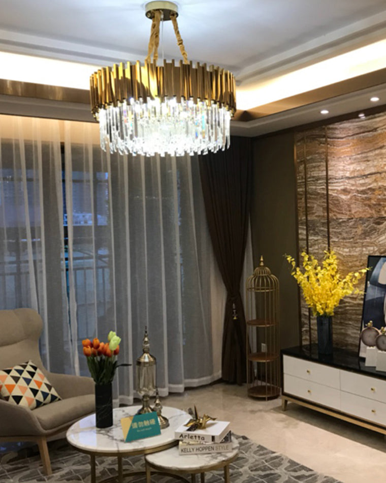 WOMO Gold Round Crystal Prism Chandelier-WM2185a