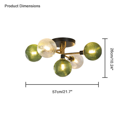 WOMO Ribbed Smoked/Green Glass Globe Ceiling Light-WM1110