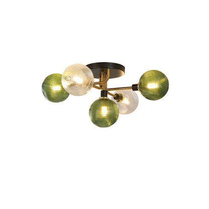 WOMO Ribbed Smoked/Green Glass Globe Ceiling Light-WM1110