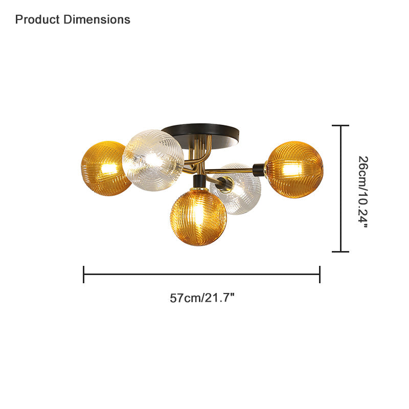 WOMO Ribbed Smoked/Green Glass Globe Ceiling Light-WM1110