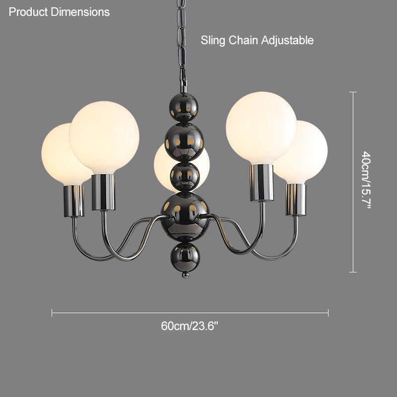 WOMO Milk Glass Globe Black Arm Chandelier-WM2173