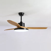 Black ceiling fan with light featuring wood blades and contemporary home design