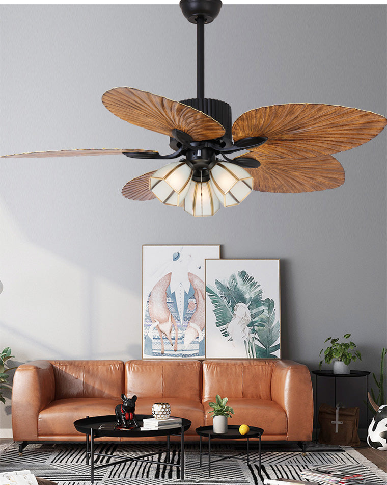 WOMO 52" Tropical Leaf Ceiling Fan Chandelier-WM5012