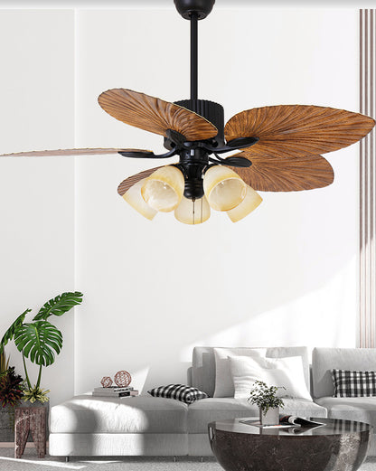 WOMO 52" Tropical Leaf Ceiling Fan Chandelier-WM5012