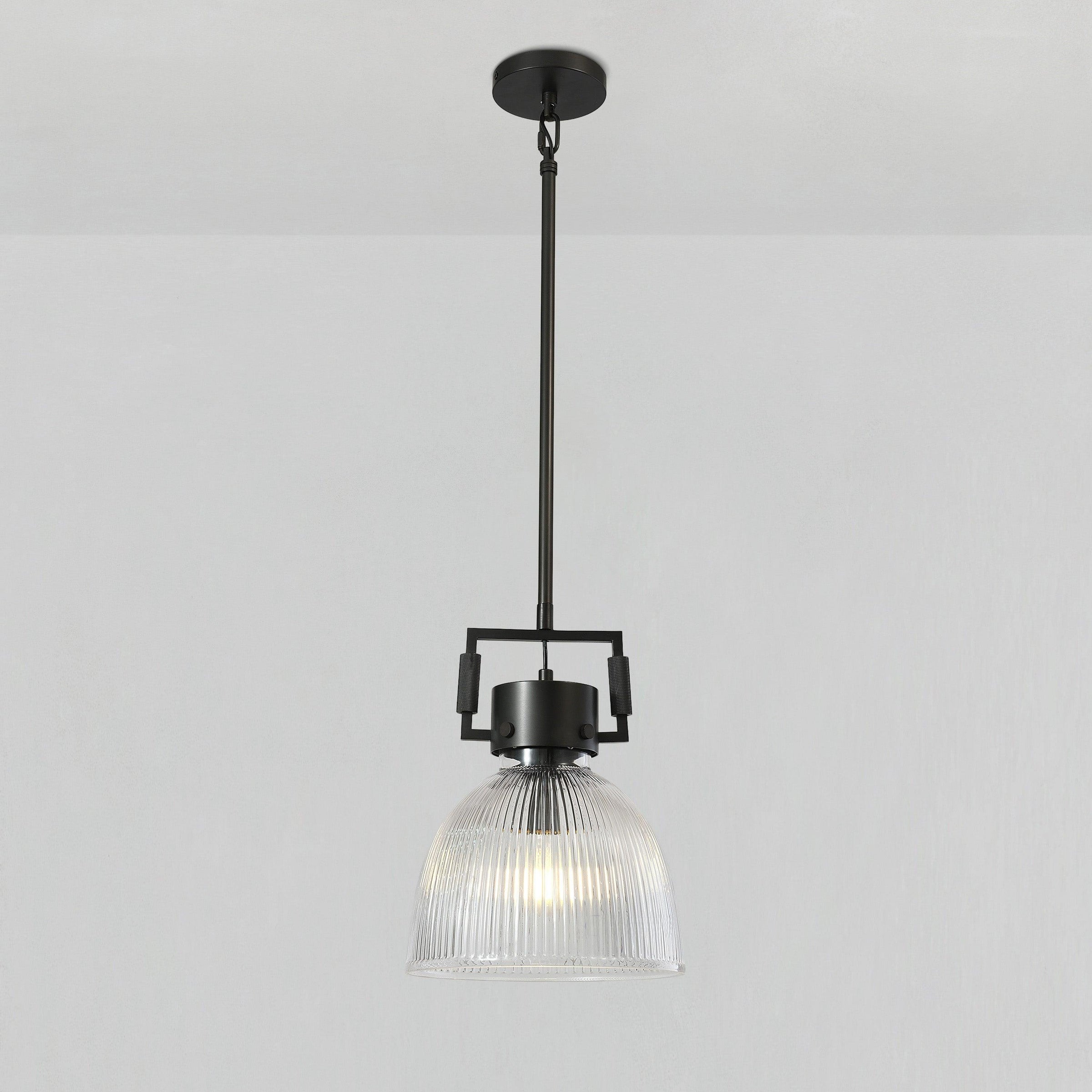 WOMO 10 Inch Ribbed Glass Dome Pendant Light - Machinist