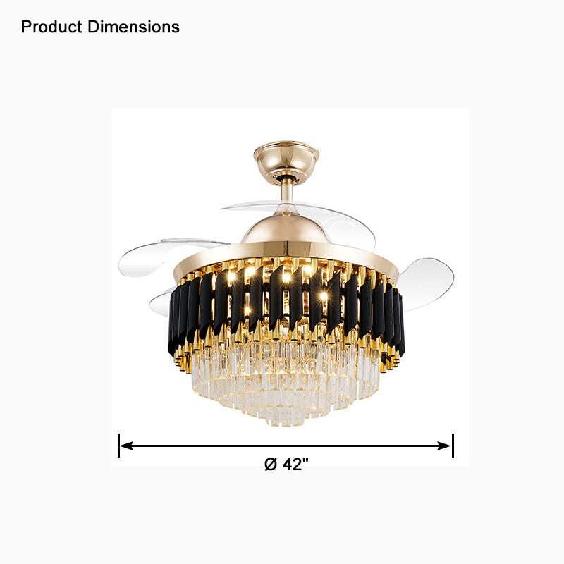 WOMO Black and Gold Retractable Crystal Fandelier-WM5066