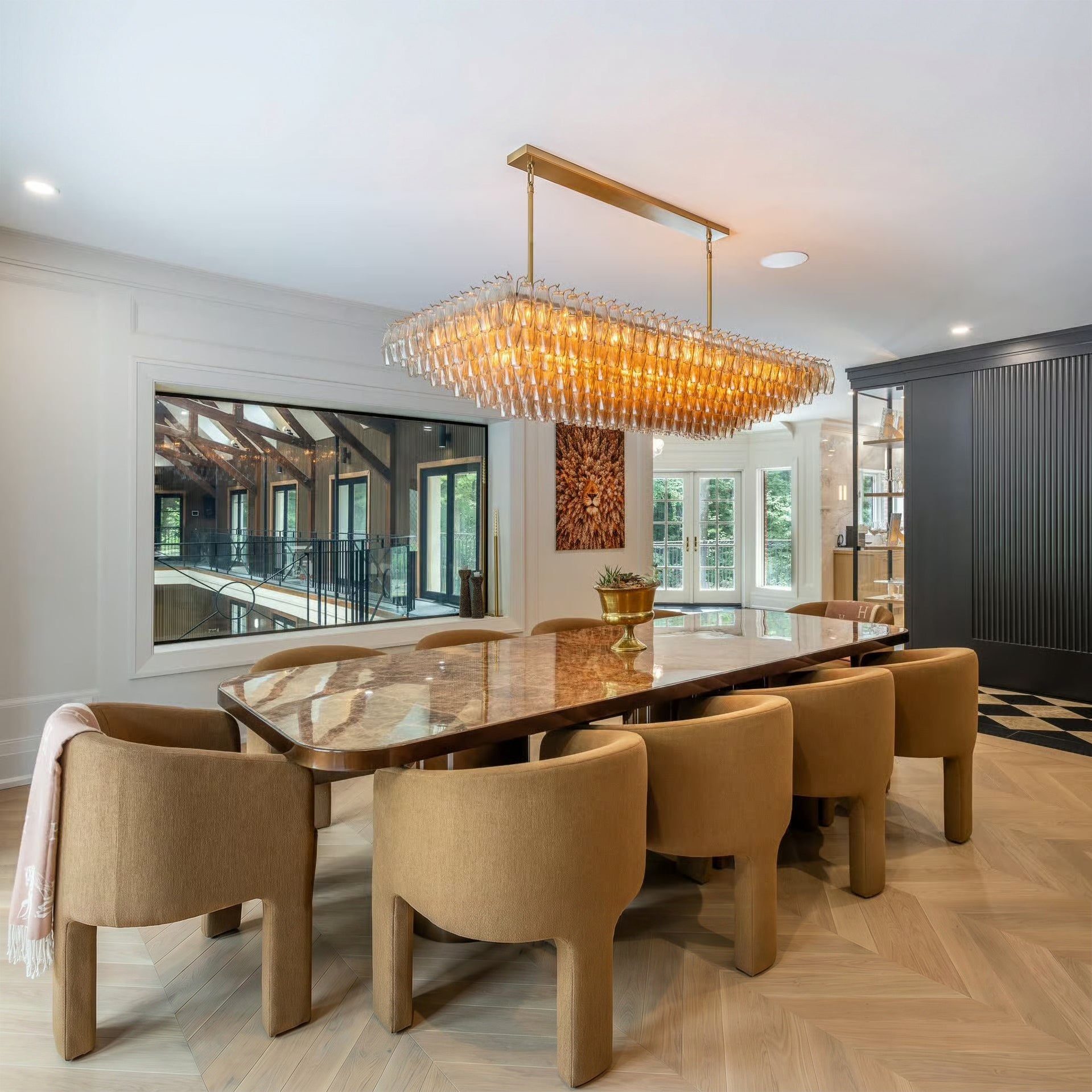 WOMO Clear Murano Glass Tiered Rectangular Chandelier - Chiara