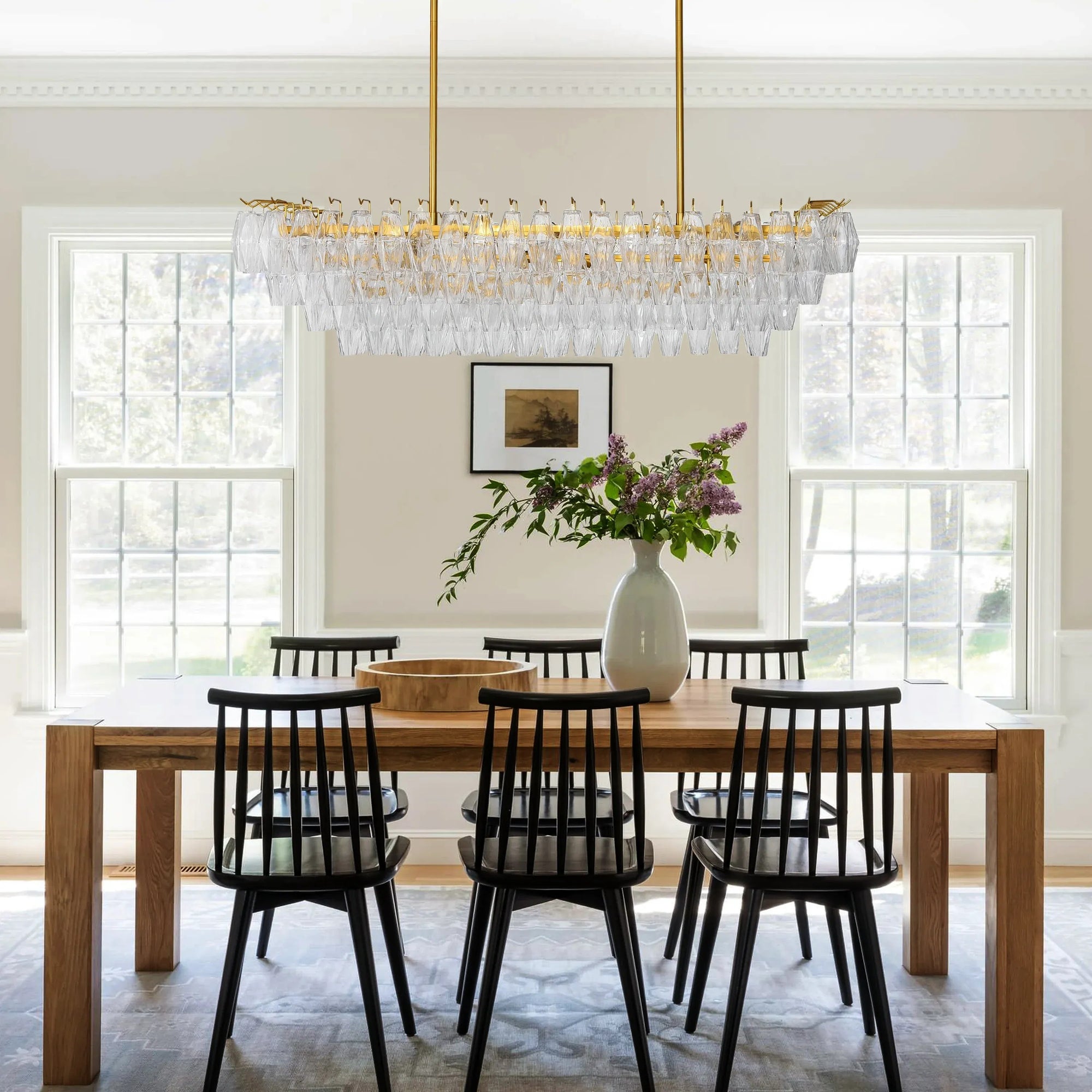 WOMO Clear Murano Glass Tiered Rectangular Chandelier - Chiara