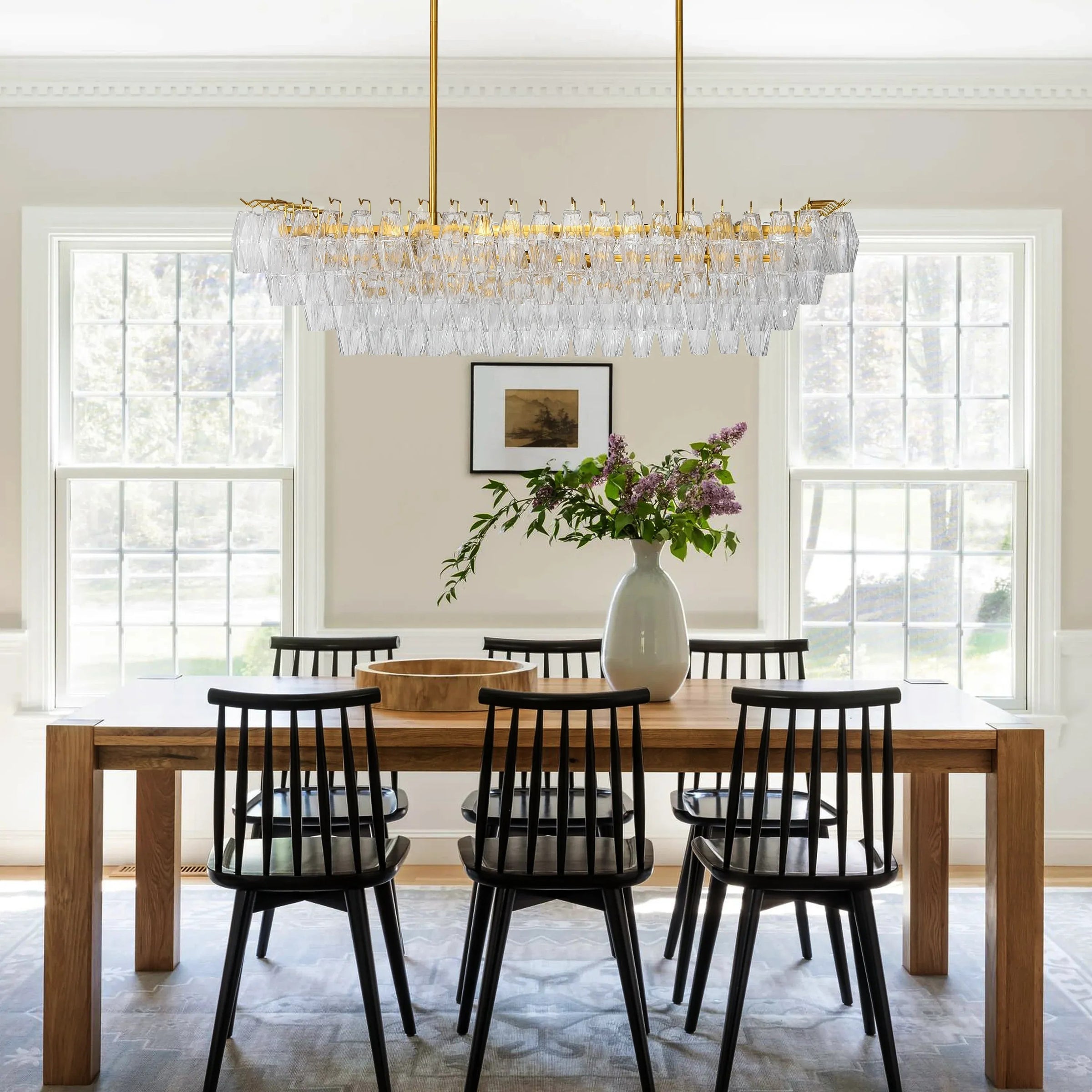 WOMO Clear Murano Glass Tiered Rectangular Chandelier - Chiara